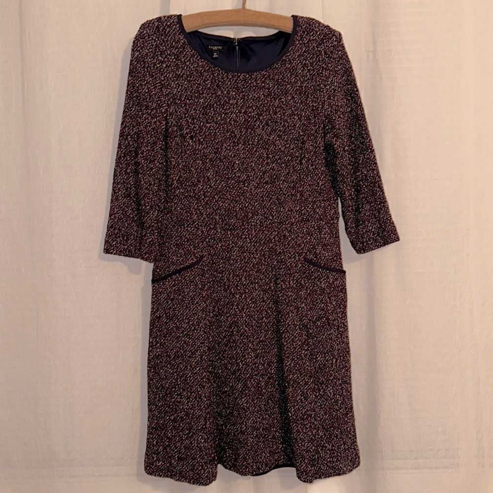 Talbots 16P Boucle Popcorn Knit Cotton Fuchsia Navy White Quarter Sleeve Dress